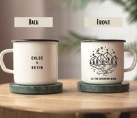 Unique couple gift, Engagement Gift, Customizable Wedding Mug, Personalized Mountain Camping Mug, newly engaged couple campfire, 11oz