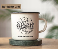 Unique couple gift, Engagement Gift, Customizable Wedding Mug, Personalized Mountain Camping Mug, newly engaged couple campfire, 11oz