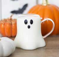 CLEAR Ghost Glass Coffee Mug, Ghost with Pumpkin Glass Mug, Halloween Coffee Mug, Halloween Gifts and Decor for Home, Spooky mug, Glass Mug