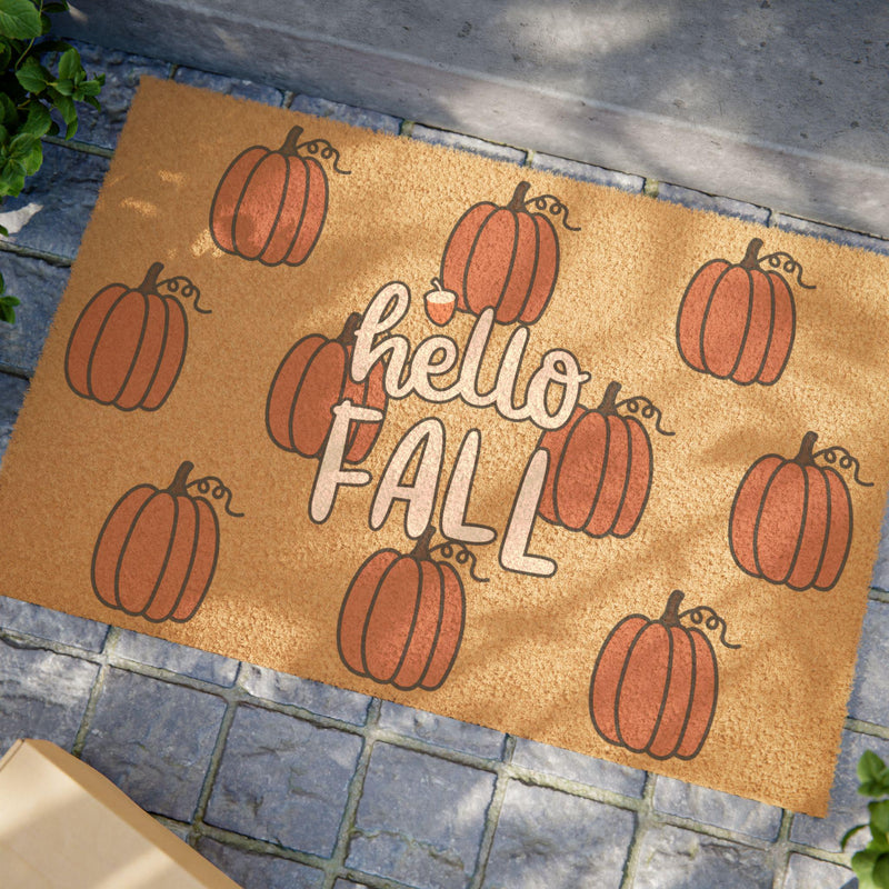 Hello Fall Pumpkin Pattern | Fall Doormat | Hello Fall Mat | Cute Pumpkin Fall Door Mat | Fall Autumn Decor Gift | Home Doormat| Family Gift