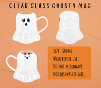 CLEAR Ghost Glass Coffee Mug, Ghost with Pumpkin Glass Mug, Halloween Coffee Mug, Halloween Gifts and Decor for Home, Spooky mug, Glass Mug