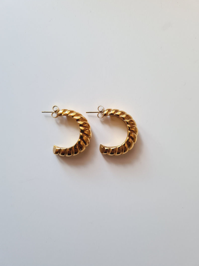 18k Gold Hoops, Gold Croissant hoops, Croissant Hoop Earrings, Twisted Rope Earring, Chunky Semi Hoops