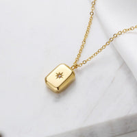 Camrose 18k Gold Plated pendent, gold rectangle pendent, gold pendent, gold rectangle necklace, stardust pendent, Emerald Cut Necklace