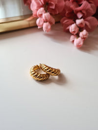 18k Gold Hoops, Gold Croissant hoops, Croissant Hoop Earrings, Twisted Rope Earring, Chunky Semi Hoops