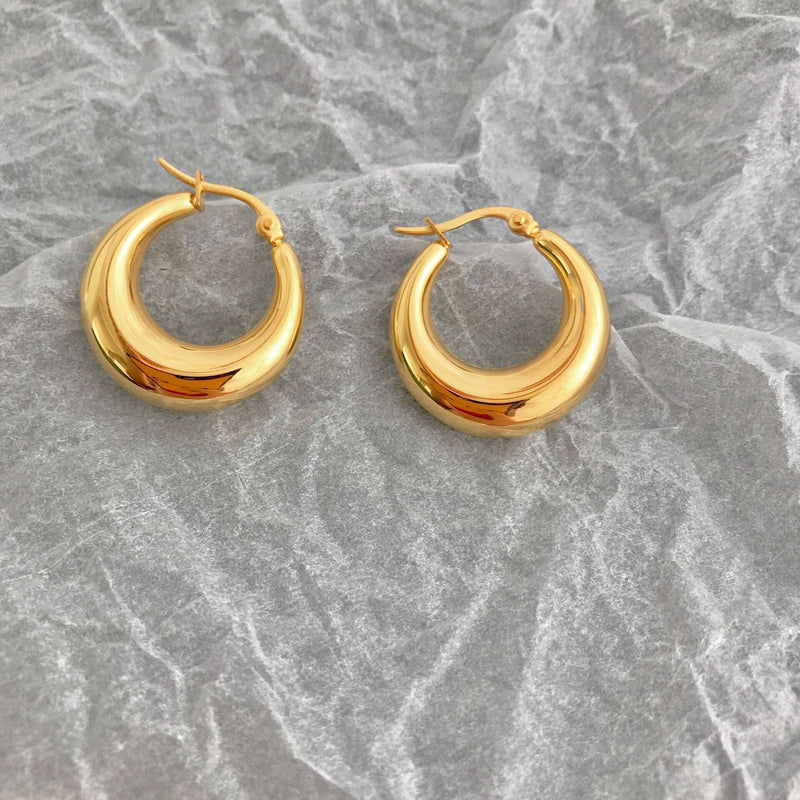 18k Gold Hoops, Hoop Earrings, Chunky Semi Hoops, Girlfriend Gifts