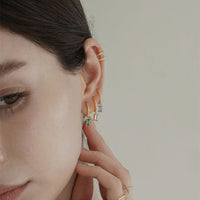 Diamond Baguette Hoop Dangle Earrings, charm hoops, gold hoop earrings, dainty diamond earrings, minimalist hoops, huggie earrings
