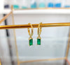 Emerald Baguette Hoop Dangle Earrings, charm hoops, gold hoop earrings, dainty emerald earrings, minimalist hoops, huggie earrings