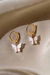 Dainty Butterfly Hoop Earrings, Pearlescent Jewellery, Huggie Earring, Pearl, White Butterfly Earrings, Gold White Butterfly Earrings