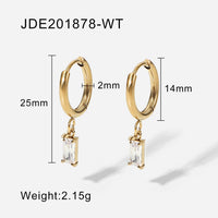 Diamond Baguette Hoop Dangle Earrings, charm hoops, gold hoop earrings, dainty diamond earrings, minimalist hoops, huggie earrings