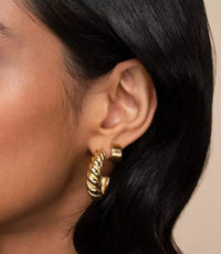 18k Gold Hoops, Gold Croissant hoops, Croissant Hoop Earrings, Twisted Rope Earring, Chunky Semi Hoops