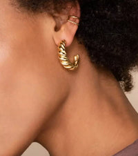 18k Gold Hoops, Gold Croissant hoops, Croissant Hoop Earrings, Twisted Rope Earring, Chunky Semi Hoops