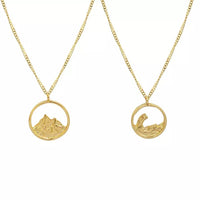 18k Gold Plated Mountain Pendant Necklace, Mountain and Ocean necklace, Wanderlust Jewelry, Wave Necklace, Ocean Wave Necklace