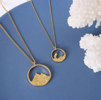 18k Gold Plated Mountain Pendant Necklace, Mountain and Ocean necklace, Wanderlust Jewelry, Wave Necklace, Ocean Wave Necklace